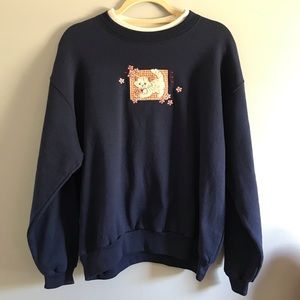 Top Stitch Vintage Navy Blue Cat Sweater